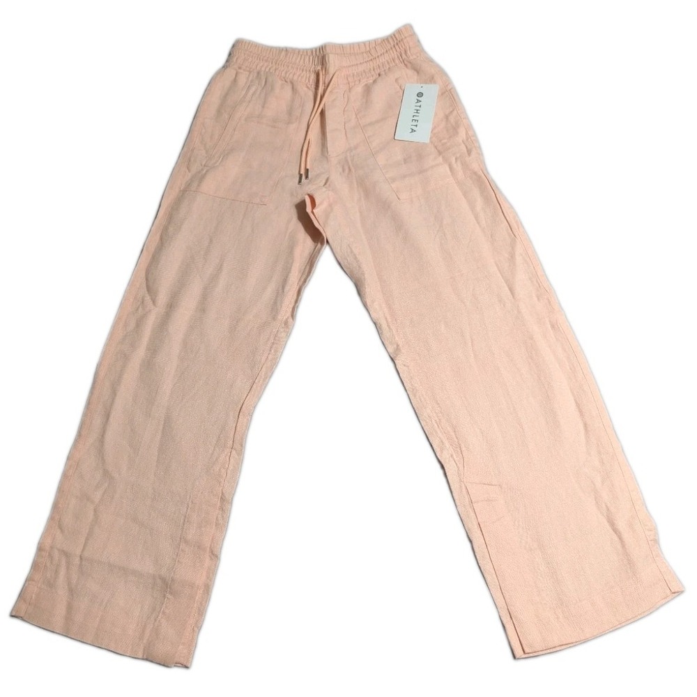 Athleta Retreat Linen Wide Leg Pants Womens XXS Pink Pull On NWT